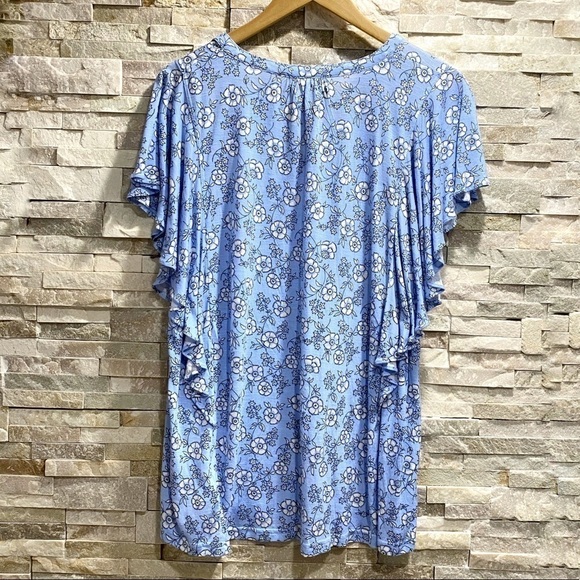 Chaps Boho Blue Floral Peasant Keyhole Front Tie - Picture 4 of 11